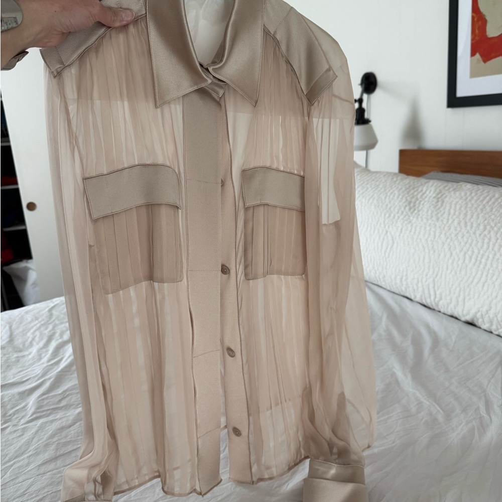 NWT Alberta Ferretti pleated silk-voile blouse sz 12